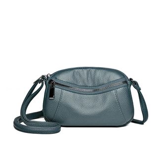 Generic Compatible For Solid Color Cowhide Female Crossbody Tote Soft Genuine Leather Handbag Women Shoulder Messenger Bag(Blue)