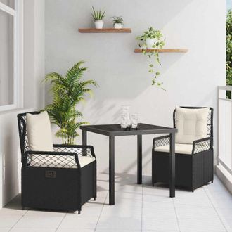 vidaXL Conjunto De Comedor De Jard&iacute;n 3 Pcs Negro Rat&aacute;n Sint&eacute;tico Vidaxl
