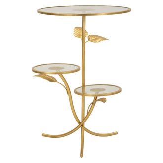 Dmora Mesa De Centro Fana, 3 Estantes, Redonda, Estante Transparente, 54x54x70h Cm Oro