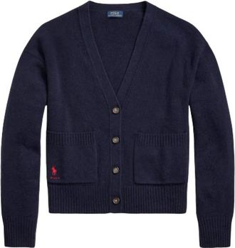 Polo Ralph Lauren Cashmere Wollen Cardigan met Polo Player Borduursel - Dames - Vesten - Blauw - XL - Wol - Truien & Vesten