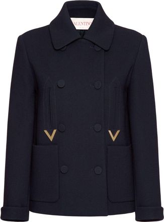 Valentino Garavani Double pea coat - women - Virgin Wool/Polyamide/Cupro - 36 - Blue