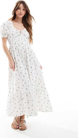 New Look Vestito midi stile milkmaid bianco a fiori