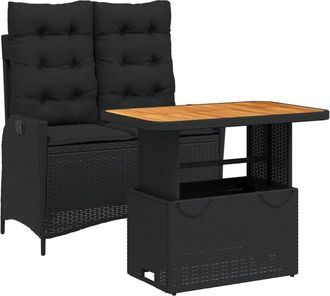 vidaXL Set Comedor De Jard&iacute;n 2 Pzas Con Cojines Rat&aacute;n Sint&eacute;tico Negro Vidaxl