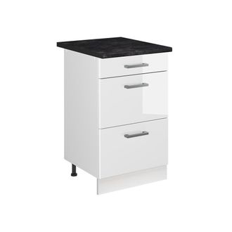 Vicco Mueble Bajo De Cocina R-line, Blanco Alto Brillo/blanco, 50 Cm Encimera Antracita, Vicco