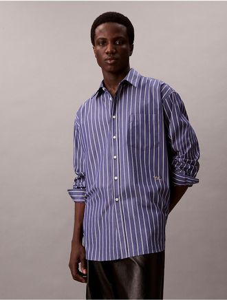 Calvin Klein Mens Stripe Cotton Poplin Button-Down Shirt - Black - XL