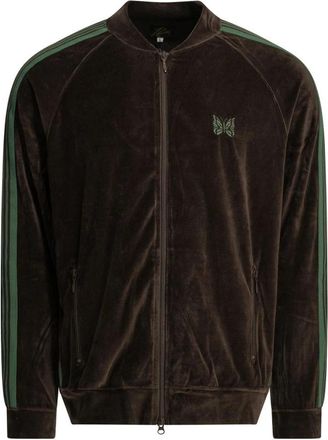 Needles Velours trackjack met vlinderborduursel - Heren - Vesten met rits - Bruin - L - Hoodies & sweatvesten