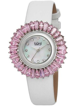 B&uuml;rgi Mother of Pearl Dial Pink Baguette Crystal Bezel Ladies Watch BUR092PK