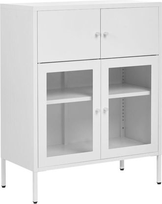 Beliani Glass Display Sideboard ESHOLT Metal 80 cm White