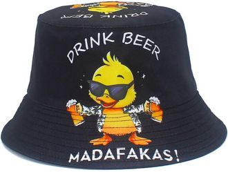 Generic Cartoon Duck Print Bucket Hat Fisherman Fishing Sun Cap for Adult Women Men Girl Boy Unisex Packable Outdoor Panama Hats (UK, Alpha, One Size, Drink B