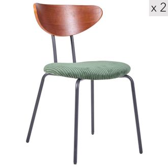 Nordlys Set de 2 sillas de comedor de madera, metal y pana verde