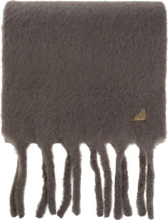 Max Mara Wool Scarf Freccia - Dames - Wintersjaals - Grijs - ONE Size - Leer - Accessoires