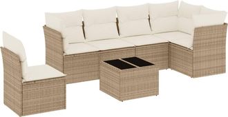 vidaXL Vidaxl - Set Sof&aacute;s De Jard&iacute;n 7 Piezas Y Cojines Rat&aacute;n Sint&eacute;tico Beige