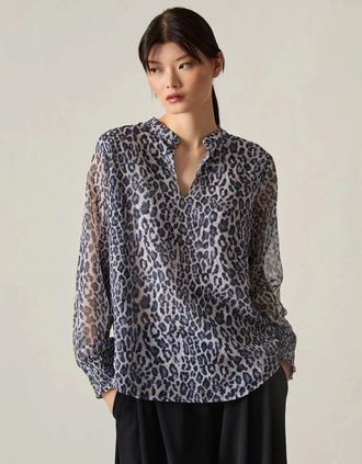 James Lakeland Womens Blue Leopard Print Blouse - Size: 16
