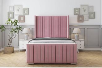 Sloomy Marlborough Plush Frame-Mattress-50 Upholstered Wingback Headboard in Pink | Size: Double