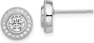 Diamond2Deal Sterling Silver Rhodium-plated Cubic Zirconia Halo Stud Earrings