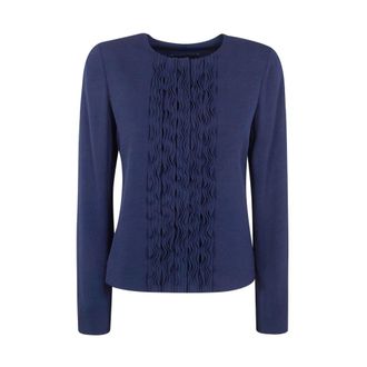 Emporio Armani Round-neck Knitwear, female, Blue, Size: 2XS Ruffled Jacket