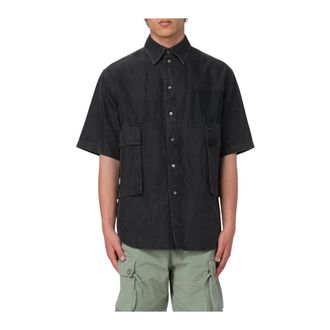 Wood Wood Short Sleeve Shirts, male, Black, S, Black Relaxed Fit Short Sleeve Shirt