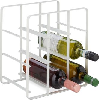 Relaxdays 2 X Botelleros De Pie De Hierro Con Recubrimiento En Polvo, Cocina Y Bar, 30 X 27,5 X 20 Cm, Blanco