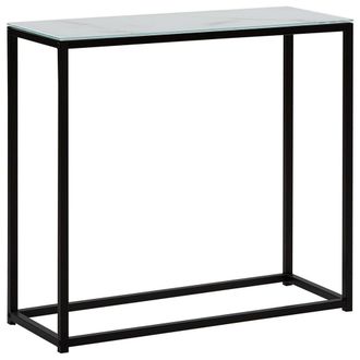 Beliani Consola De Vidrio Templado Blanco Negro 80 X 30 Cm Base De Metal Dorris