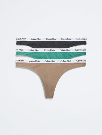 Calvin Klein Womens Carousel Logo Cotton 3-Pack Thong - Multi - XS