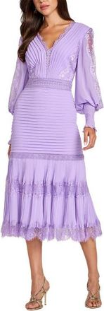 Tadashi Shoji Lace Pintuck Long Sleeve Cocktail Dress in Purple Haze at Nordstrom, Size 14