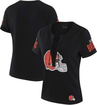 WEAR by Erin Andrews Womens WEAR by Erin Andrews x Gracie Hunt Black Cleveland Browns Draft Me Lace-Up T-Shirt at Nordstrom, Size Medium