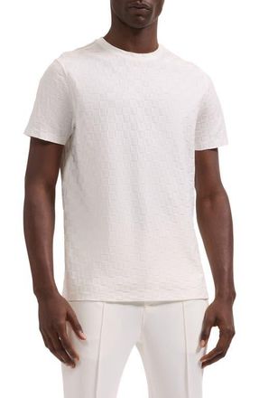 Bugatchi Crewneck Jacquard Checkerboard T-Shirt in White at Nordstrom, Size Xxx-Large