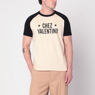 Valentino Butter/black T-shirt with Chez Valentino print