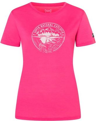 super.natural Exploring Tee Merinoshirt f&uuml;r Damen | rosa/wei&szlig;