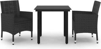vidaXL Set Comedor De Jard&iacute;n 3 Pzas Y Cojines Rat&aacute;n Sint&eacute;tico Y Vidrio Vidaxl