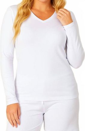 French Kyss Long Sleeve V-Neck Top In White