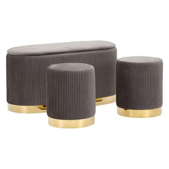 Dmora Panca Soroti Con Dos Sillas, Panca Almacenaje, Estructura Met&aacute;lica, Asiento Gris, 80x37x42 Cm Gris Oscuro
