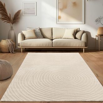 Paco Home Paco Home - Alfombra Salon Pelo Corto, Scandi Abstracto Japandi Boho, Efecto 3d, Uni Crema 120x160 Cm