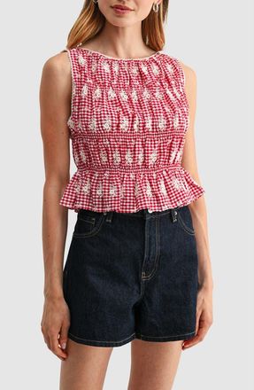 All in Favor Embroidered Smocked Top in Red Cream at Nordstrom, Size X-Large
