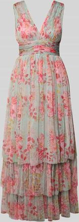 Lace & Beads Abendkleid mit Volantsaum und V-Ausschnitt in Hellblau, Gr&ouml;&szlig;e XXS