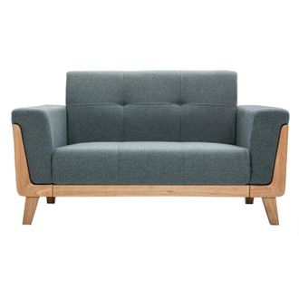 Miliboo Miliboo - Sof&aacute; N&oacute;rdico 2 Plazas De Tela Verde Gris&aacute;ceo Y Madera Clara Fjord