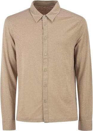 Majestic Filatures Soft Touch Long Sleeve Pocket Shirt - Heren - Casual Overhemden - Beige - M - Leer - Overhemden