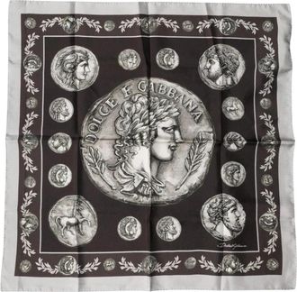 Dolce & Gabbana Zijden Foulard Sjaal met Romeinse Muntprint - Heren - Zijden sjaals - Bruin - ONE Size - Accessoires