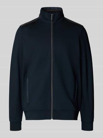Bugatti Regular Fit Sweatjacke aus Viskose-Mix mit Stehkragen in Marine, Gr&ouml;&szlig;e L