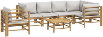 vidaXL Set De Muebles De Jard&iacute;n 7 Piezas Bamb&uacute; Y Cojines Gris Claro Vidaxl