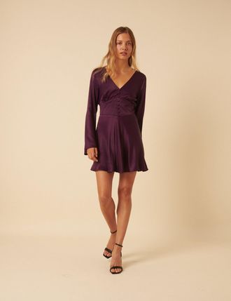 Nobody's Child Purple Satin Long Sleeve Stella Mini Dress