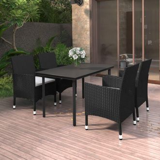 vidaXL Set Comedor De Jard&iacute;n 5 Pzas Y Cojines Rat&aacute;n Sint&eacute;tico Y Vidrio Vidaxl