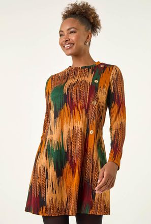 Roman Abstract Side Buttoned Dress