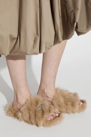 Balenciaga Furry Slides, Womens, Beige
