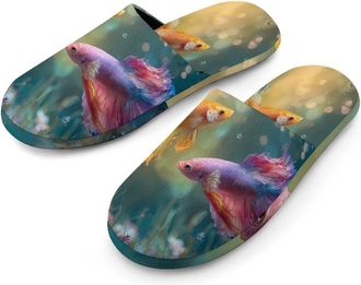 Generic Colorful Betta Fish Mens Slippers Warm Non-Slip Houes Shose Spa Slipper for Home Bedroom