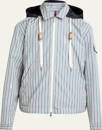 Moncler Mens Havas Stripe Full-Zip Hooded Shirt Jacket