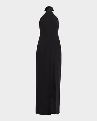 Aidan Mattox Draped Bonded Crepe Column Gown