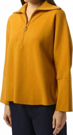 Joseph Ribkoff Zipped Collar 3/4 Sleeves Boxy Sweater Top In Medallion