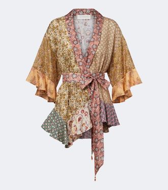 Zimmermann Fairlight printed silk habotai wrap top