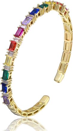 Rachel Glauber 14K Gold Plated with Multi-Colored Cubic Zirconia Cuff Bracelet